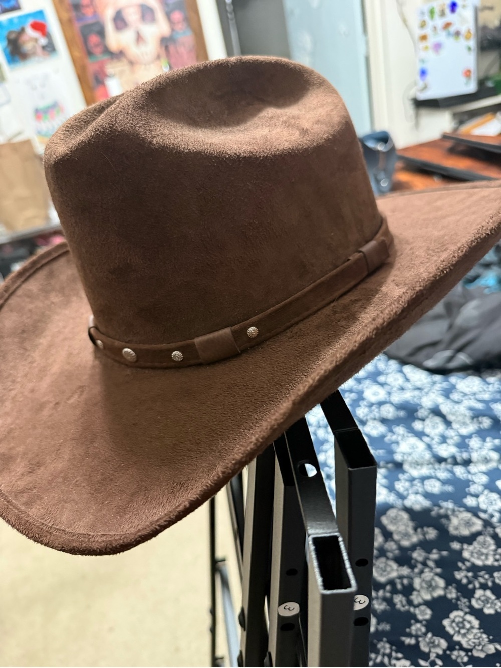 Brown Suede Western Cowboy Hat Size L w/ Feather Accent & Decorative Band Mexico